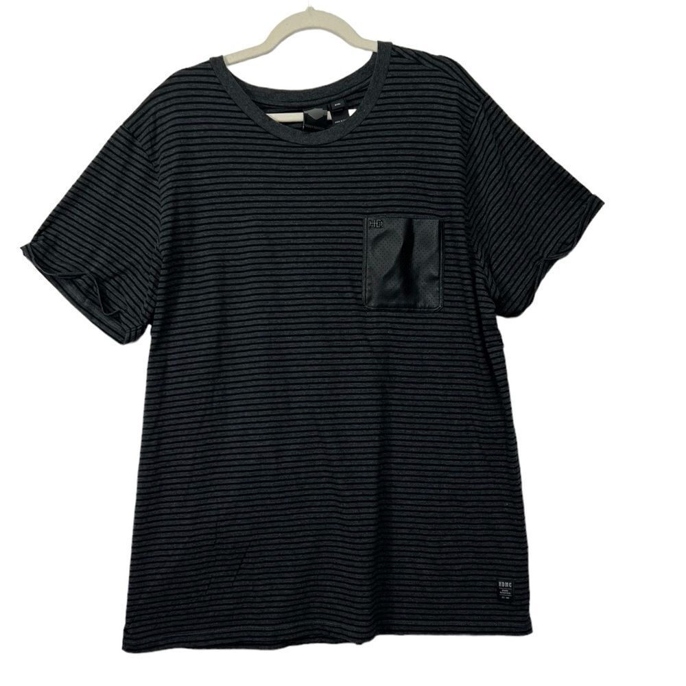 Harley-Davidson Mens Striped Leather Pocket Tee - XXL Slim Fit